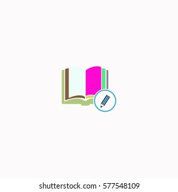Open book with a pensil  icon Vector design. Colored illustration.