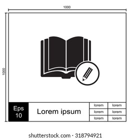 Open book with a pensil vector icon.