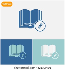 Open book with a pensil vector icon.