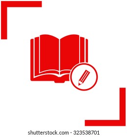 Open book with a pensil vector icon.