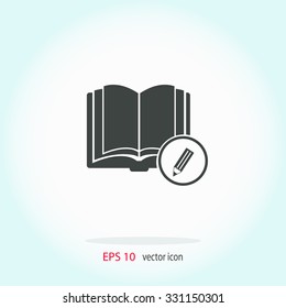 Open book with a pensil vector icon.