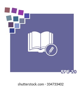 Open book with a pensil vector icon.