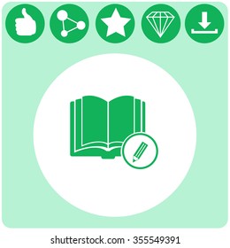 Open book with a pensil vector icon.