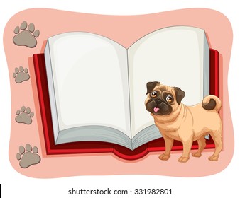 Open book and a pet dog illustration