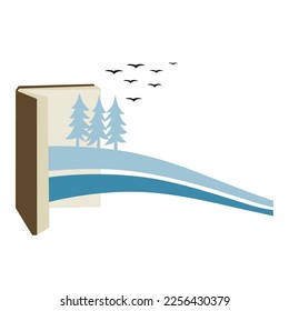 open book with pine tree