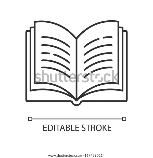 開いた本のピクセルの完全な線形アイコン 辞書ページ ノートと教科書 学生の日記 細い線のカスタマイズ可能なイラスト 等高線記号 ベクター画像の輪郭描画 編集可能なストローク のベクター画像素材 ロイヤリティフリー