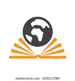 Open book and planet earth, sticker for international day of education, vector, icon.