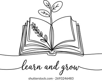 Open book with plant growing knowledge symbol illustration