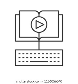 open book and play button with keyboard, e-learning concept icon