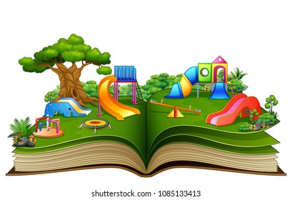 Open book with playground on a white background