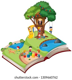 Open book playground theme illustration