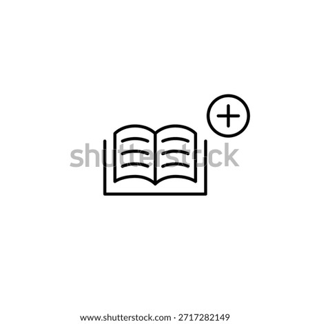 Open book and plus. Reading habit, knowledge gain. New addition to library. Pixel perfect, editable stroke vector icon