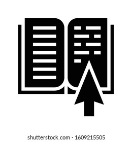 Open book with pointer vector illustration, solid design icon