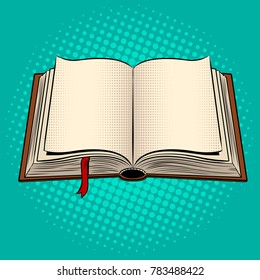 Open book pop art retro vector illustration. Comic book style imitation.