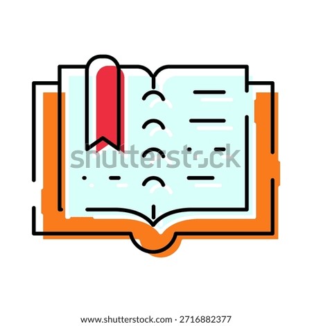 Open book with a prominent red bookmark representing education, knowledge, learning, and literary pursuits, an essential icon for study and academic themes