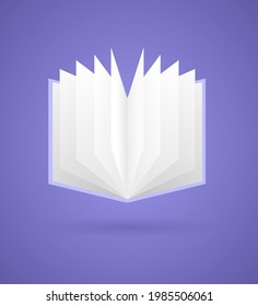 Open book with purple cover. Book on the purple background. Education, office, library. Isolated vector illustration