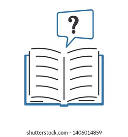 Open book question mark. Color icon in flat style. Design of the symbol of faq, help, learning. Vector illustration.