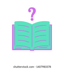 Open book question mark. Color icon in flat style. Design of the symbol of faq, help, learning. Vector illustration.