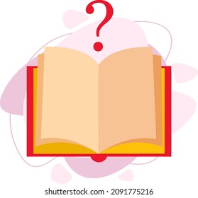 An open book and a question mark flying out. Icon for reading. Flat vector illustration.