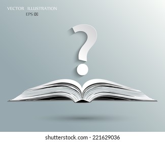 Open book and a question mark. Vector illustration