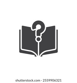 Open book with a question mark vector icon. filled flat sign for mobile concept and web design. Guide book FAQ glyph icon. Symbol, logo illustration. Vector graphics