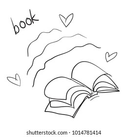 Open book. Quick drawing. A sketch. One color. White background. Vector. Illustration. Contour.