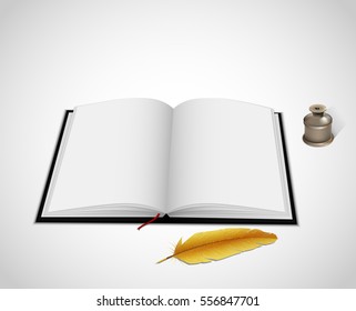 open book and quill pen isolated