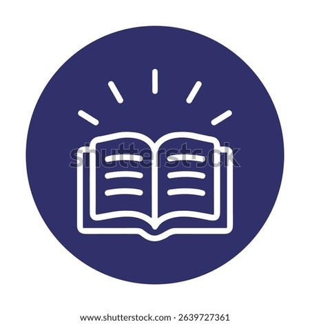 Open book radiating knowledge on purple. Icon symbol illustration