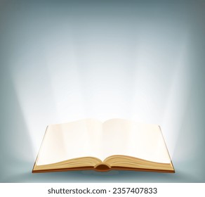 Open book with rays of light inside. Vector illustration