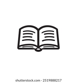 Open book with readable text icon on white background.