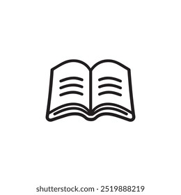 Open book with readable text icon on white background.