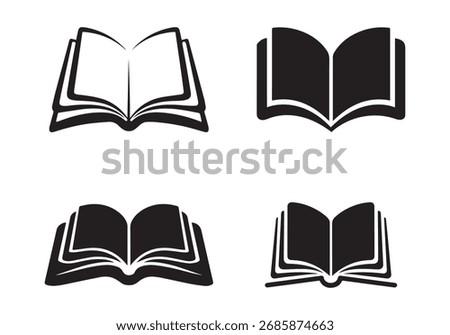 Open Book, Reading, and Education Silhouette Icon Set