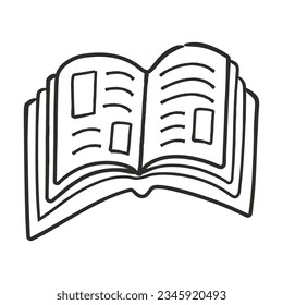 Open book for reading and learning hand drawn. Flat doodle style. Vector illustration.