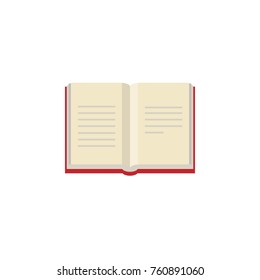 Open book with red bookcover.  Flat icon isolated on white background. Flat icon. Flat reading icon. Vector illustration. Education logo. Library pictogram.