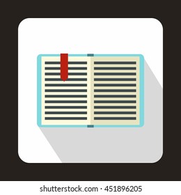 Open book with red bookmark icon in flat style on a white background