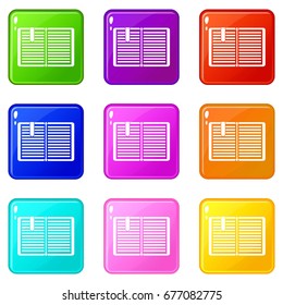 Open book with red bookmark icons of 9 color set isolated vector illustration