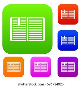 Open book with red bookmark set icon in different colors isolated vector illustration. Premium collection