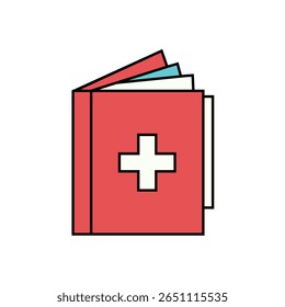 An open book with a red cover featuring a white cross, symbolizing a medical guide, first aid manual, or health-related information.