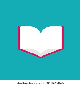 open book with red cover isolated on blue background. Flat reading icon. Vector illustration. Education, study, learning logo. Library pictogram.