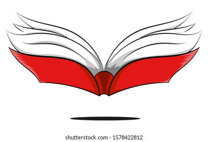 Open book with red book cover on White background.Vector illustration.
