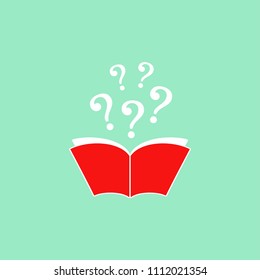 Open book with red book cover and white stars flying out in turquise circle.  Isolated on white. Flat icon. Vector illustration. Magic reading logo. Fairytale pictogram. Inspiration and imagination