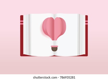Open book and red hearts