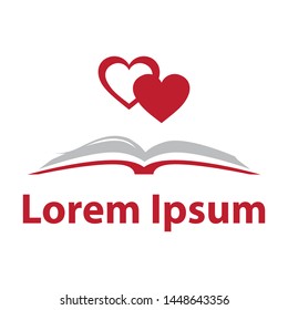 open book and red hearts, logo template