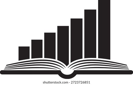 Open book with rising bar graph silhouette on white background rising graph growth