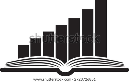Open book with rising bar graph silhouette on white background rising graph growth