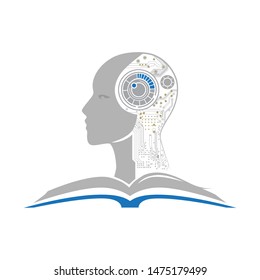 open book and robotic head, vector