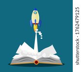 Open the book and rocket.the concept of education and search for knowledge create initiative.start up