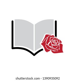 open book and rose flower, vector illustration