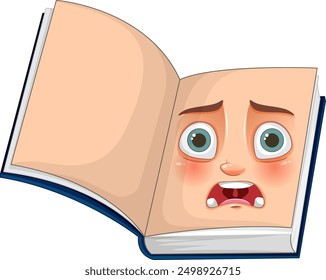 An open book with a scared face