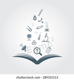 Open book science icons set vector elements.